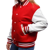 Women Red White Varsity Jacket-2